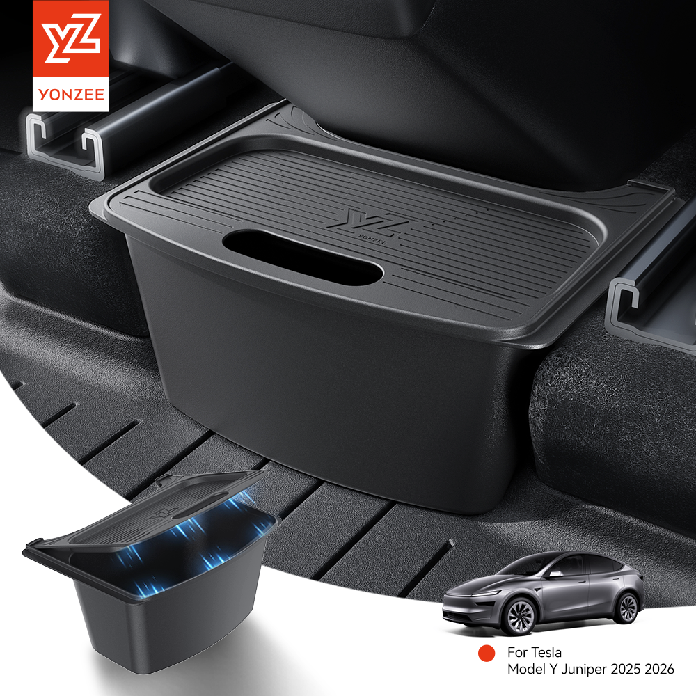 YZ Pour Tesla Model Y Juniper 2026 Boîte de rangement centrale arrière avec couvercle magnétique, poubelle sous la sortie d'air, accessoire automobile