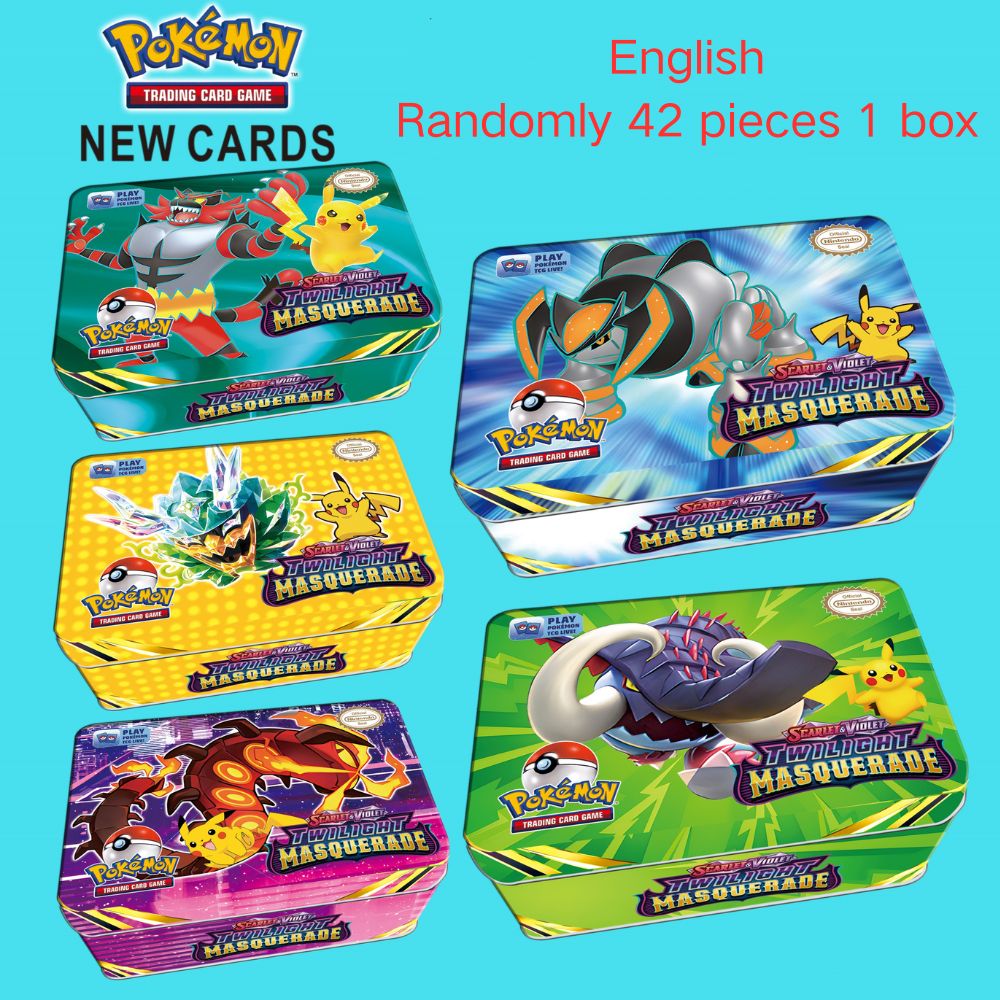 42 ชิ้น/เซ็ตเหล็กกล่องโลหะ Pokemon TAKARA TOMY Battle ของเล่น Lost Origin Pokemons กล่อง Pikachu เกมอะนิเมะ Bank การ์ดสําหรับ Childre