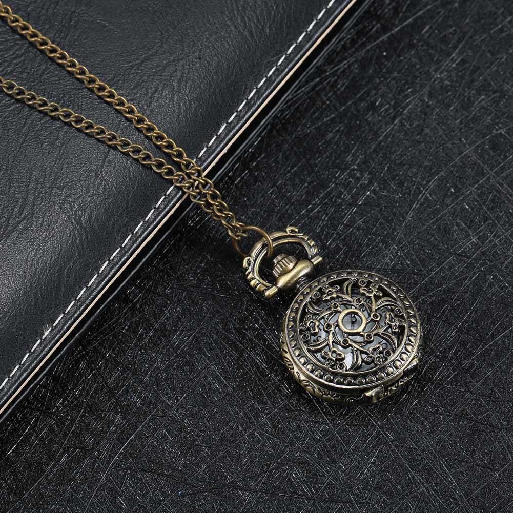 1 pçs moda vintage feminino relógio de bolso liga retro oco para fora flores pingente relógio camisola colar corrente relógios senhora presente