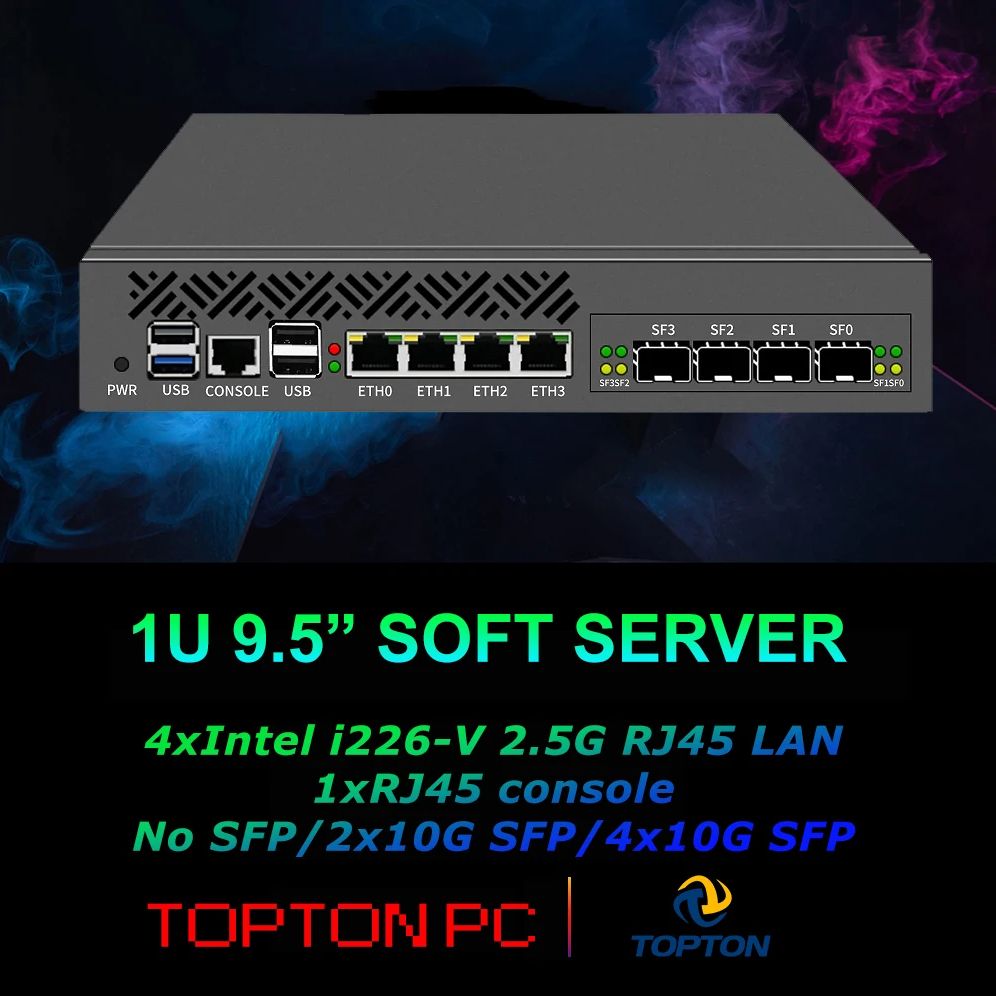 1U Rack Mount Firewall Appliance Mini-PC, OPNsense, VPN, Intel N150/i3 N305 4 x Intel I226-V LAN 4*/2*10G SFP Industriekonsole