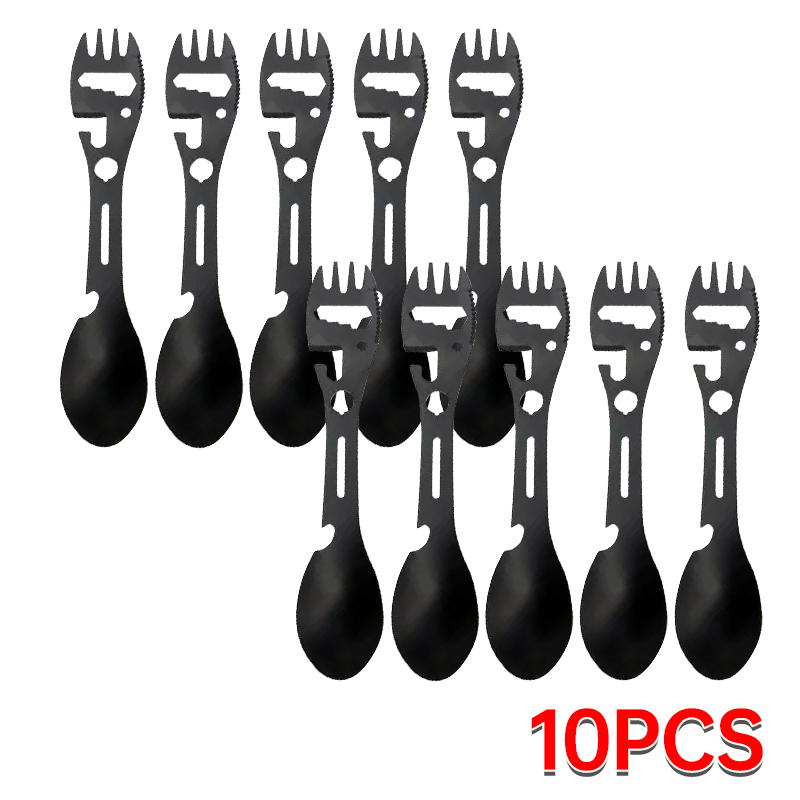 Juego de utensilios para acampar, equipo de supervivencia al aire libre de acero inoxidable, vajilla 5 en 1, cubiertos para viajes, senderismo, tenedor, abridor de cuchara