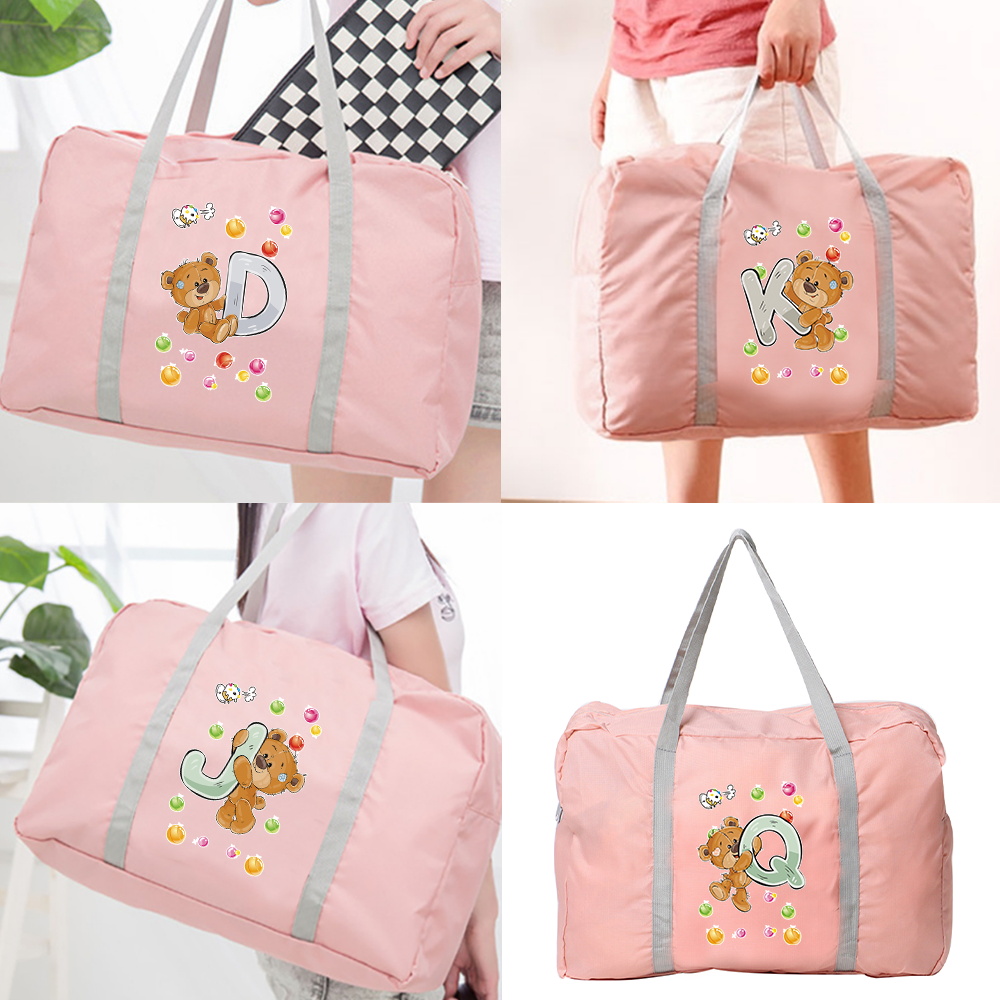 Bolsas de viaje de la serie Bear Letter Unisex, bolso de mano de nailon plegable de gran capacidad, a la moda, para hombre y mujer