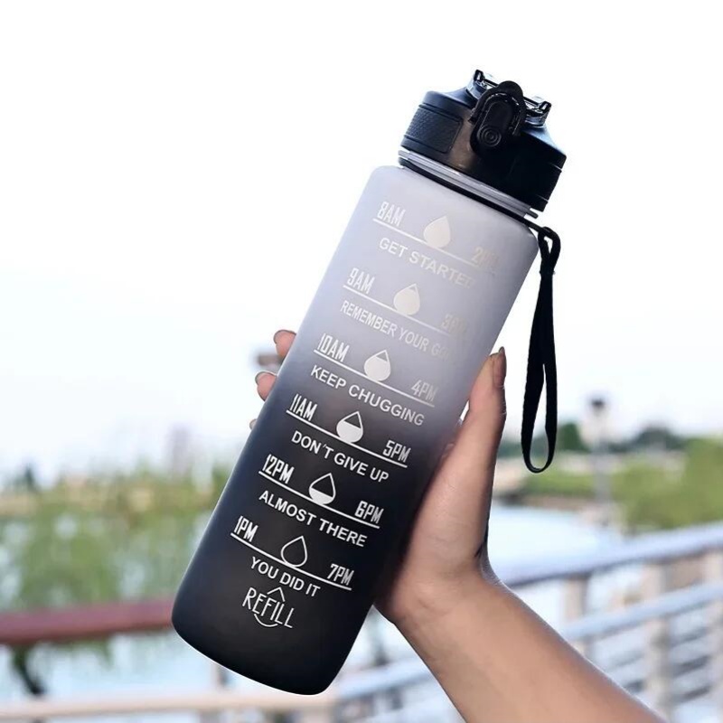Garrafas de água à prova de vazamento de 32 onças com tempos de beber e canudo garrafa de água esportiva motivacional para fitnes academia ao ar livre
