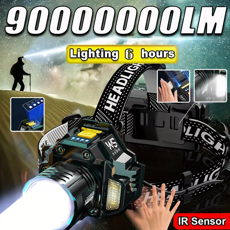Potente Linterna Frontal LED con Sensor de Movimiento, Linterna Frontal Recargable 18650, Linterna Frontal COB de Alta Potencia, Linterna Frontal para Pesca