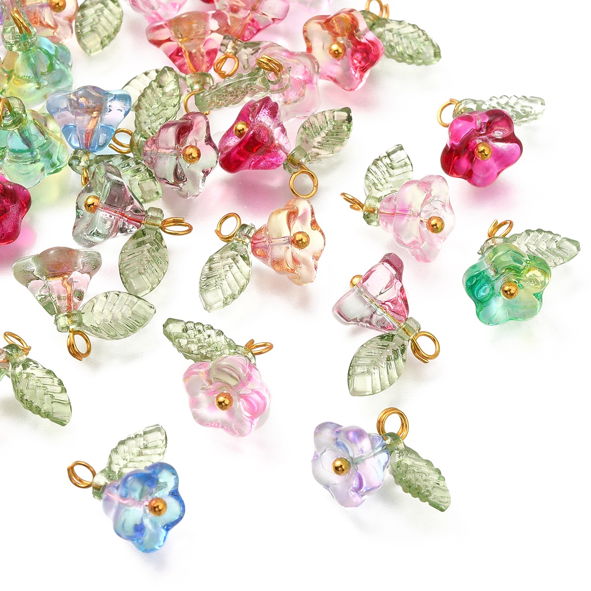 30Pcs 6 색 황금 황동 결과와 유리 펜 던 트 여성을위한 꽃의 매력 목걸이 팔찌 귀걸이 DIY 쥬얼리 만들기