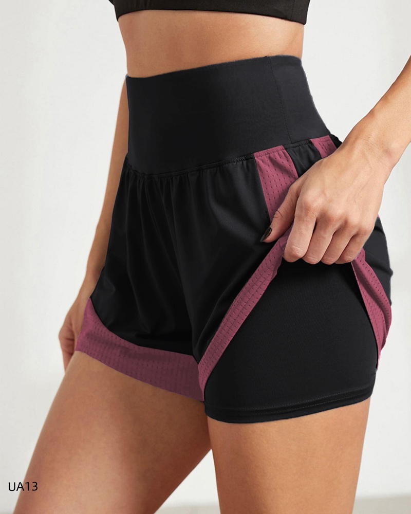Shorts esportivos femininos, roupa esportiva, shorts de corrida de camada dupla, shorts de praia 2 em 1, treino de ginástica de verão, shorts de corrida