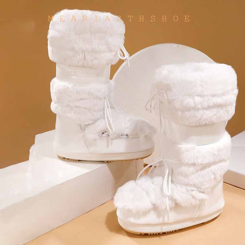Dames dikke zool nep bont sneeuwlaarzen winter warme waterdichte antislip maanschoen design ruimte laarzen stijl casual ronde teen