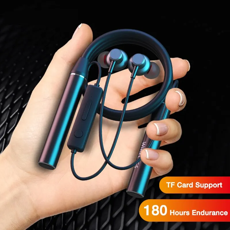 Casque sans fil 180 heures d'endurance Bluetooth basse casque avec micro stéréo tour de cou écouteurs Sport Auriculares pour carte TF