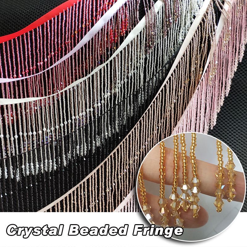 45/90cm de lujo con cuentas de cristal y encaje con flecos hecho a mano Diy diadema vestido de novia traje de escenario velo borla accesorios de costura