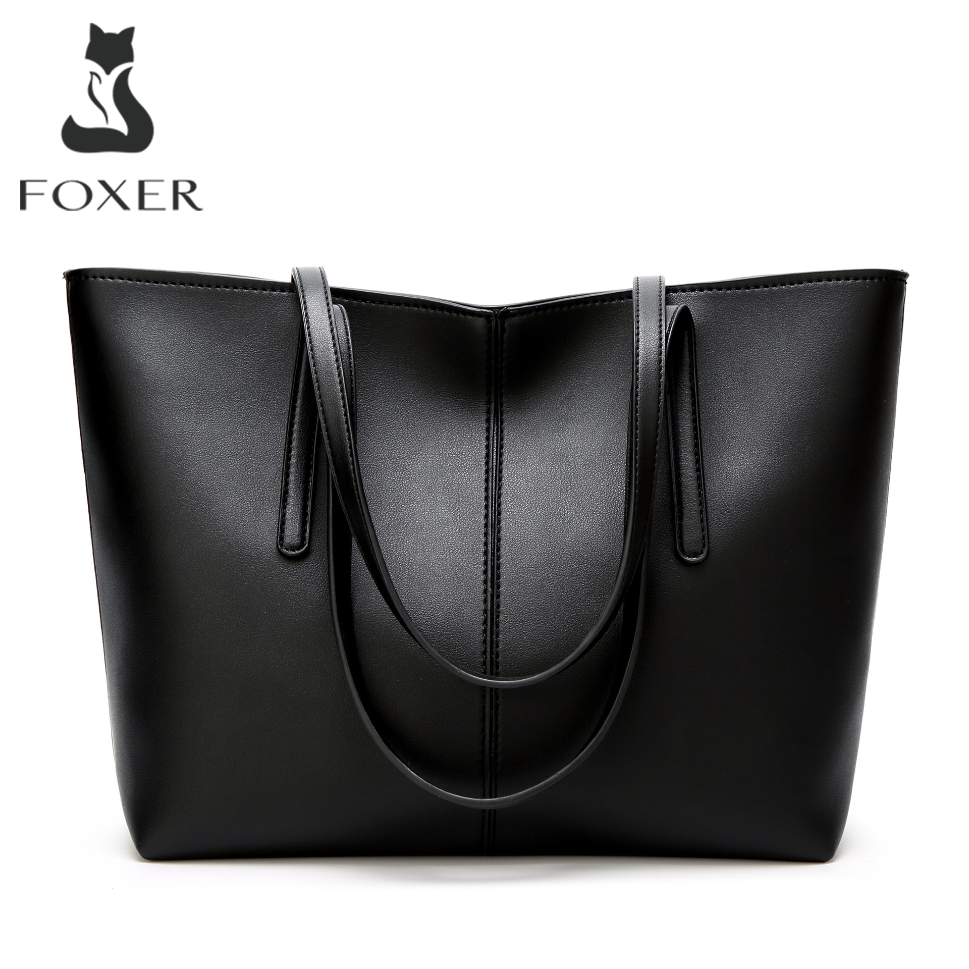 FOXER Borsa a tracolla in pelle crosta per donna Borsa semplice da donna di grande capacità Borsa classica nera regalo per moglie, amante
