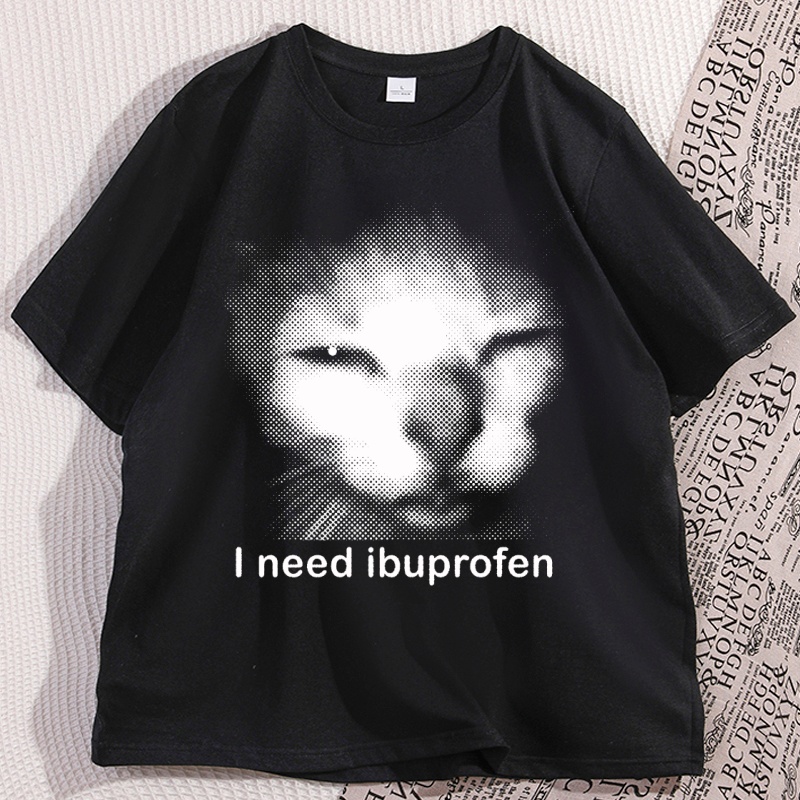 Мужские футболки с котом I Need Ibuprofen, хлопковая футболка с короткими рукавами и забавным винтажным рисунком с котом, футболка унисекс с глубоким котенком
