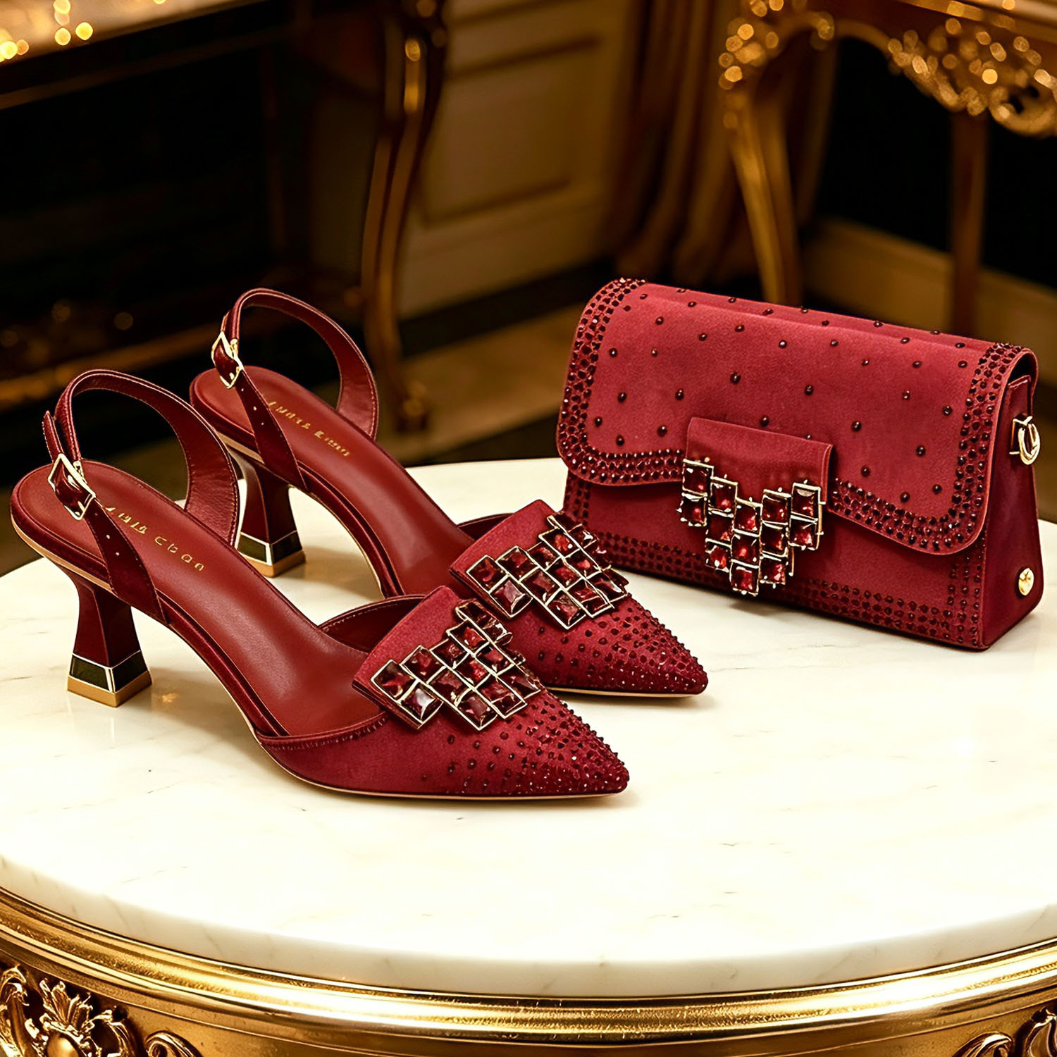 Venus Chan 2026 INS Itália: Conjunto de Sapatos de Salto Alto Bico Fino com Strass Elegantes e Bolsa Combinando - Perfeito para Festas e Casamentos Femininos