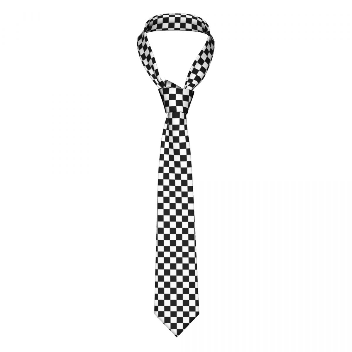 Gravata masculina com padrão xadrez preto e branco, gravata formal de seda geométrica tartan para escritório