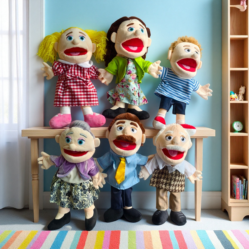 Divertida Muñeca Marioneta de 38 cm, Serie Familiar, Marioneta de Mano, Juego de Roles, Accesorios para Cuentos para Dormir, Juguetes Familiares, Muñeca Educativa