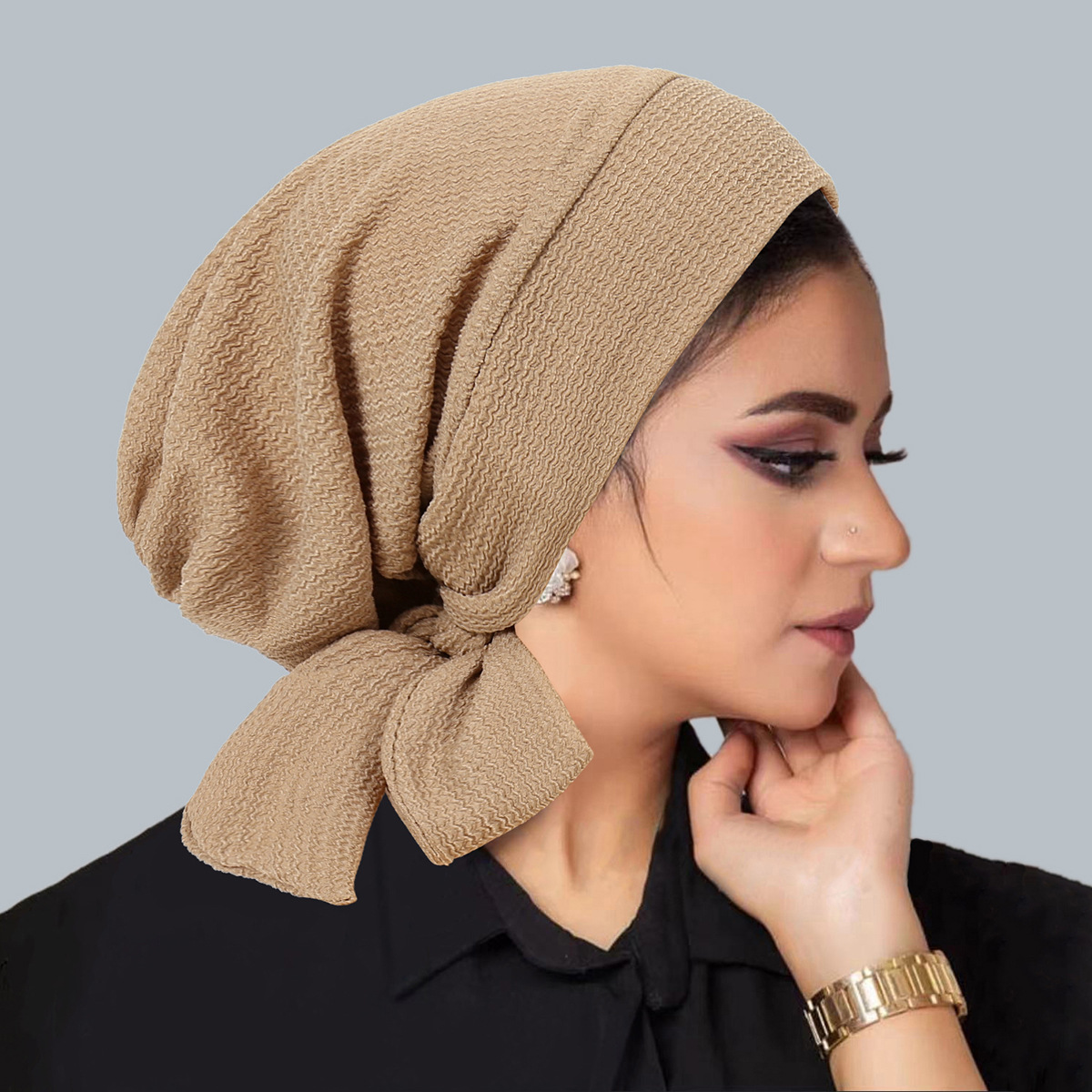 Ramadan cor sólida crinkle turbante hijab chapéus cauda longa cabeça envolve elástico muçulmano chapéus respirável quimio boné para mulheres meninas