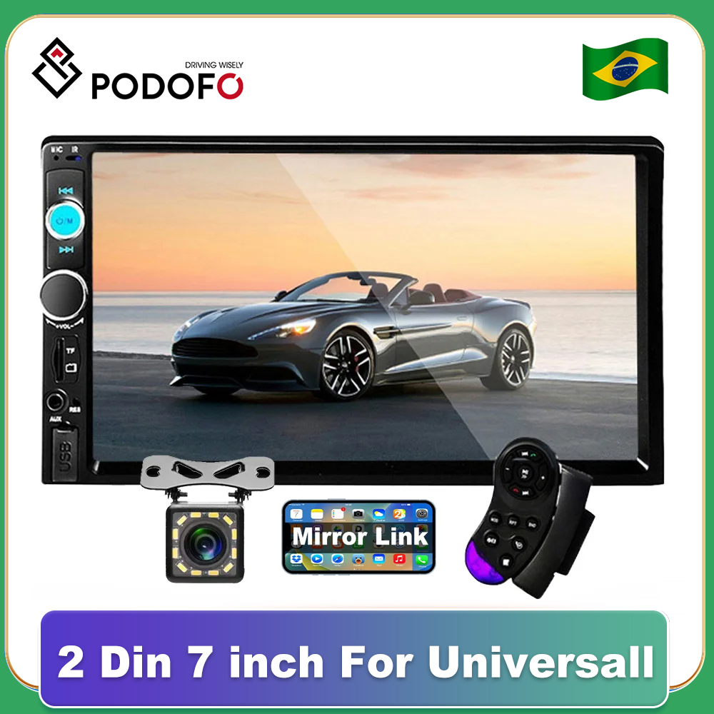 Podofo 2 din Автомобильный радиоприемник 7 "HD Авторадио Мультимедийный плеер 2DIN Сенсорный экран Авто аудио Автомобильная стереосистема MP5 Bluetooth USB TF FM камера