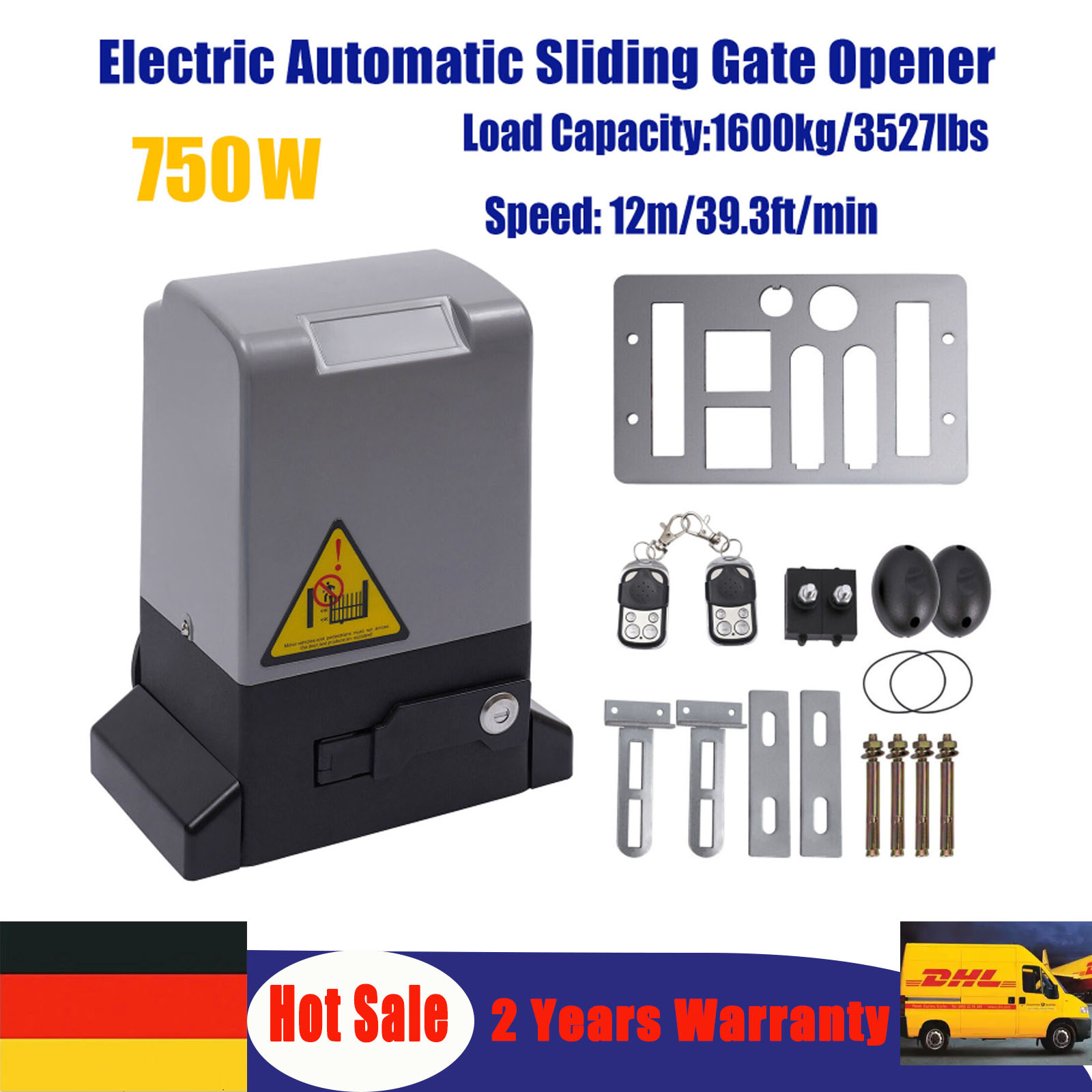 Apricancello elettrico scorrevole da 750 W Max 1600 kg 1400 giri/min Kit motore elettrico automatico silenzioso con telecomando e chiavi