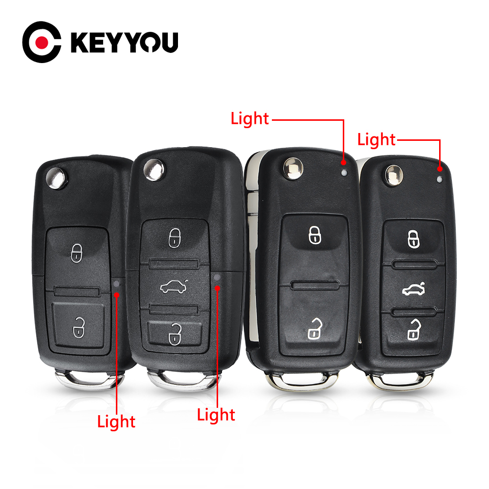 KEYYOU 1 ชิ้น สำหรับรถยนต์ Volkswagen สำหรับ VW Polo Passat B5 Tiguan Golf Seat Skoda รีโมทรถยนต์แบบพับได้ 2/3 ปุ่ม  ปลอกกุญแจรีโมทแบบพับได้