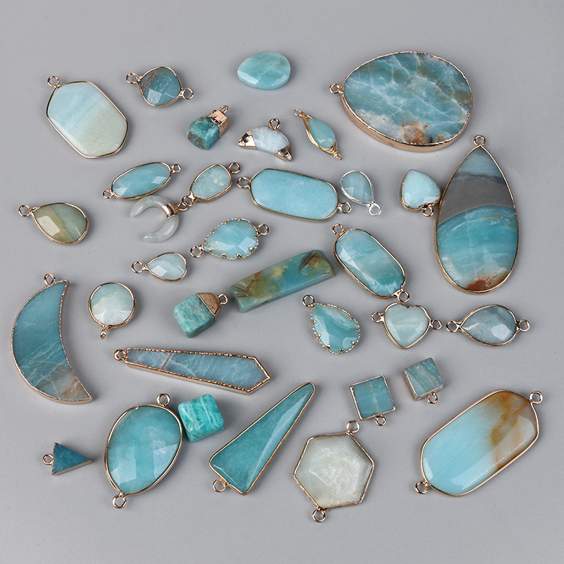 Batu Alam Amazonite Liontin Biru Semi-berharga Liontin Konektor Charm Membuat Perhiasan Kalung Anting Aksesori Temuan