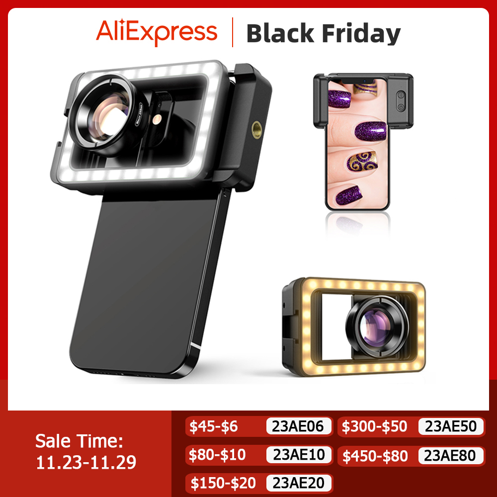 APEXEL nouvelle lentille macro 4k HD 100mm améliorée avec lumière de remplissage LED pince universelle Micro lentilles pour iPhone Samsung tous les smartphones