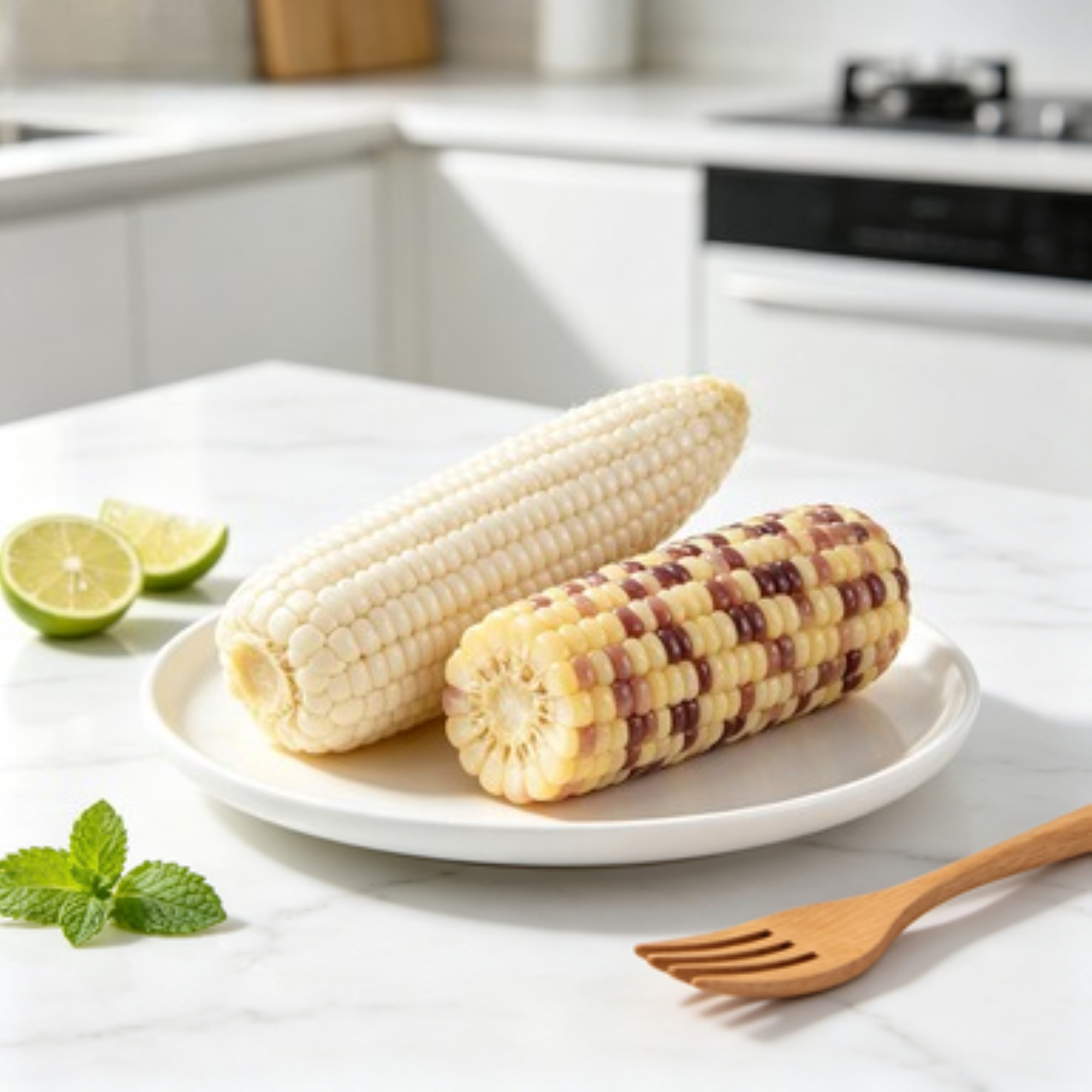 Paquete de Maíz Dulce y Ceroso, Variedades Premium Blancas y Perla Negra Maíz sin OGM sellado al vacío, masticable, saludable y listo para comer.
