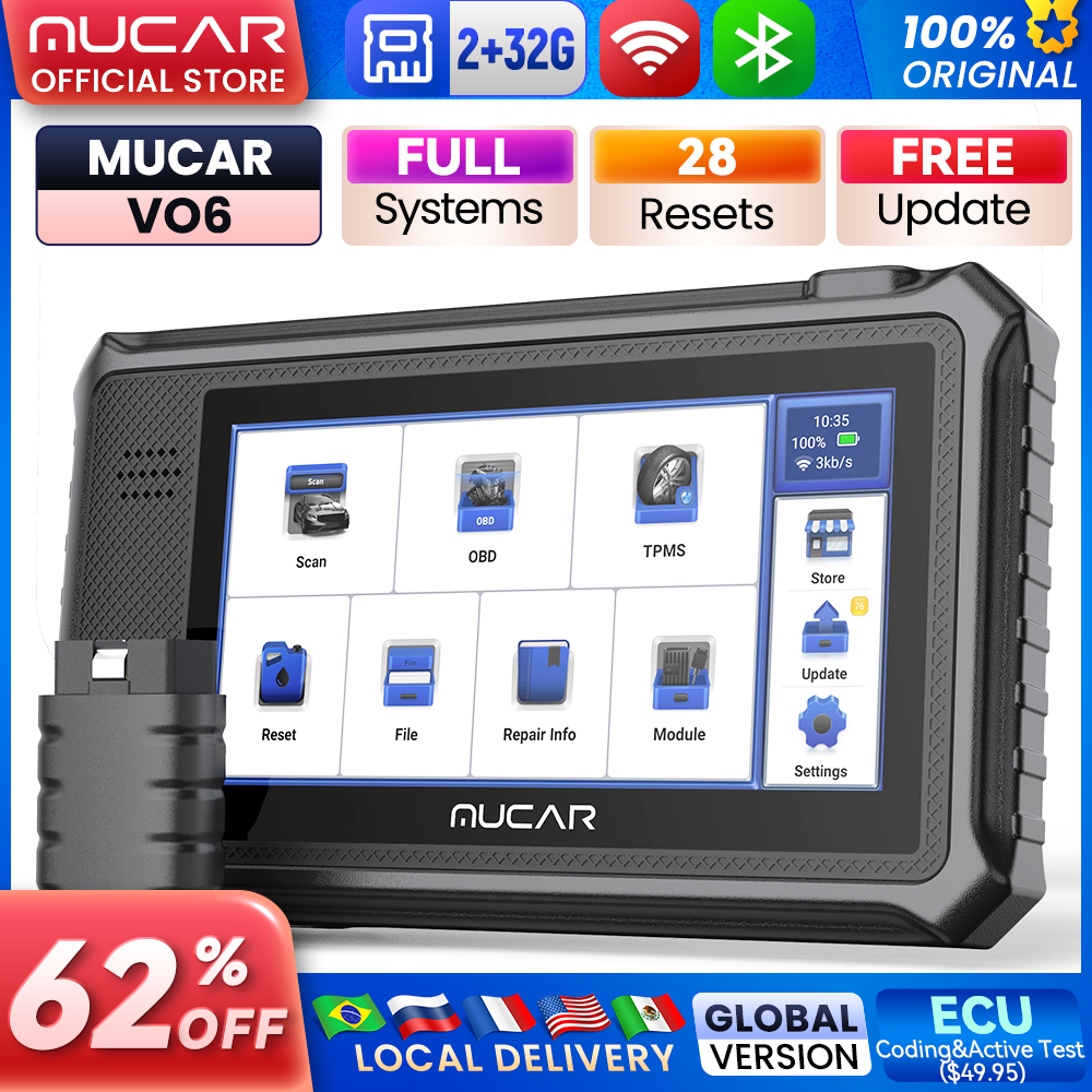 MUCAR VO6 Alat Diagnostik Mobil Gratis Seumur Hidup Versi Global Sistem Penuh 28 Reset OBD2 Pemindai Alat Pemindai Kontrol Dua Arah