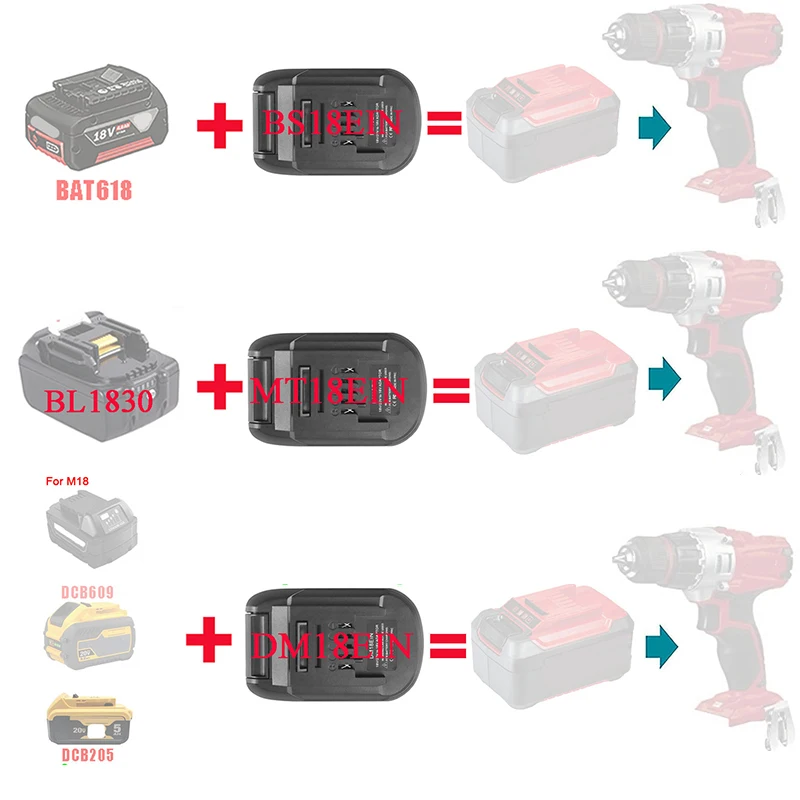MT18EIN DM18EIN BS18EIN adaptateur convertisseur pour Makita pour DeWalt pour Milwaukee pour Bosch Li-ion batterie pour outil au Lithium Ein