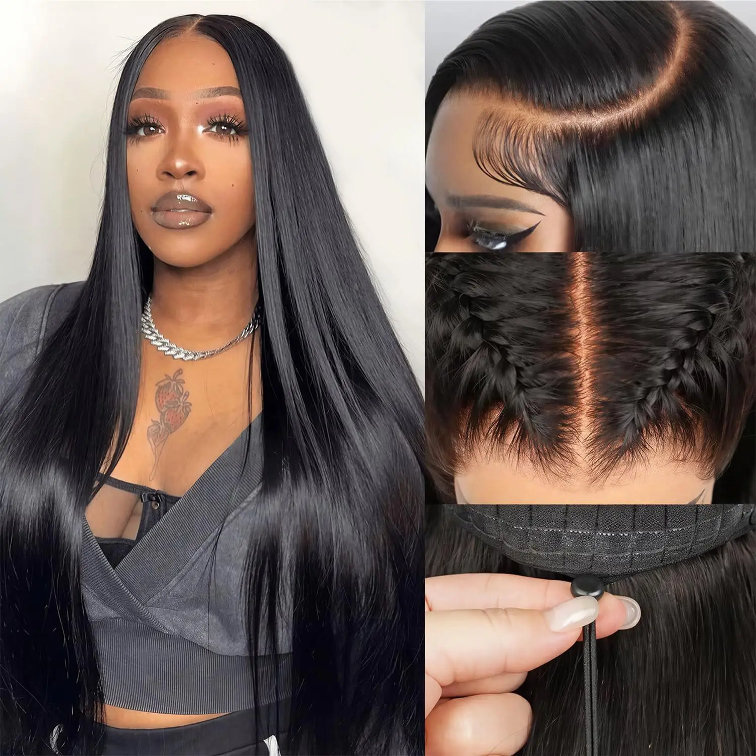 PerisModa 13x4 And 13x6 ST Clear Invisible Lace Front Straight Human Hair Wig Pre Plucked Baby Edges Breathable Adjustable Cap Simple Glueless Install For Daily Picnic Shopping Party Business Trip Women Hair