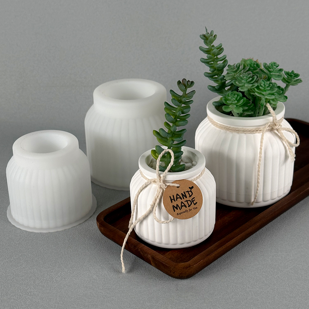 Bulat garis pot bunga cetakan silikon DIY semen beton kotak penyimpanan plester lilin guci cetakan UV epoksi Resin cetakan Kerajinan