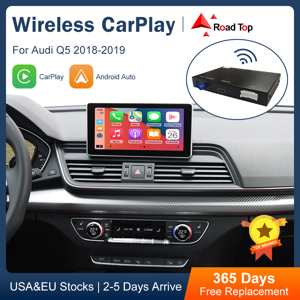ROAD TOP CarPlay inalámbrico para Audi A3, B9, A4, A5, Q5, 2018-2019, con interfaz automática Android, AirPlay Mirror Link, funciones de reproducción de coche