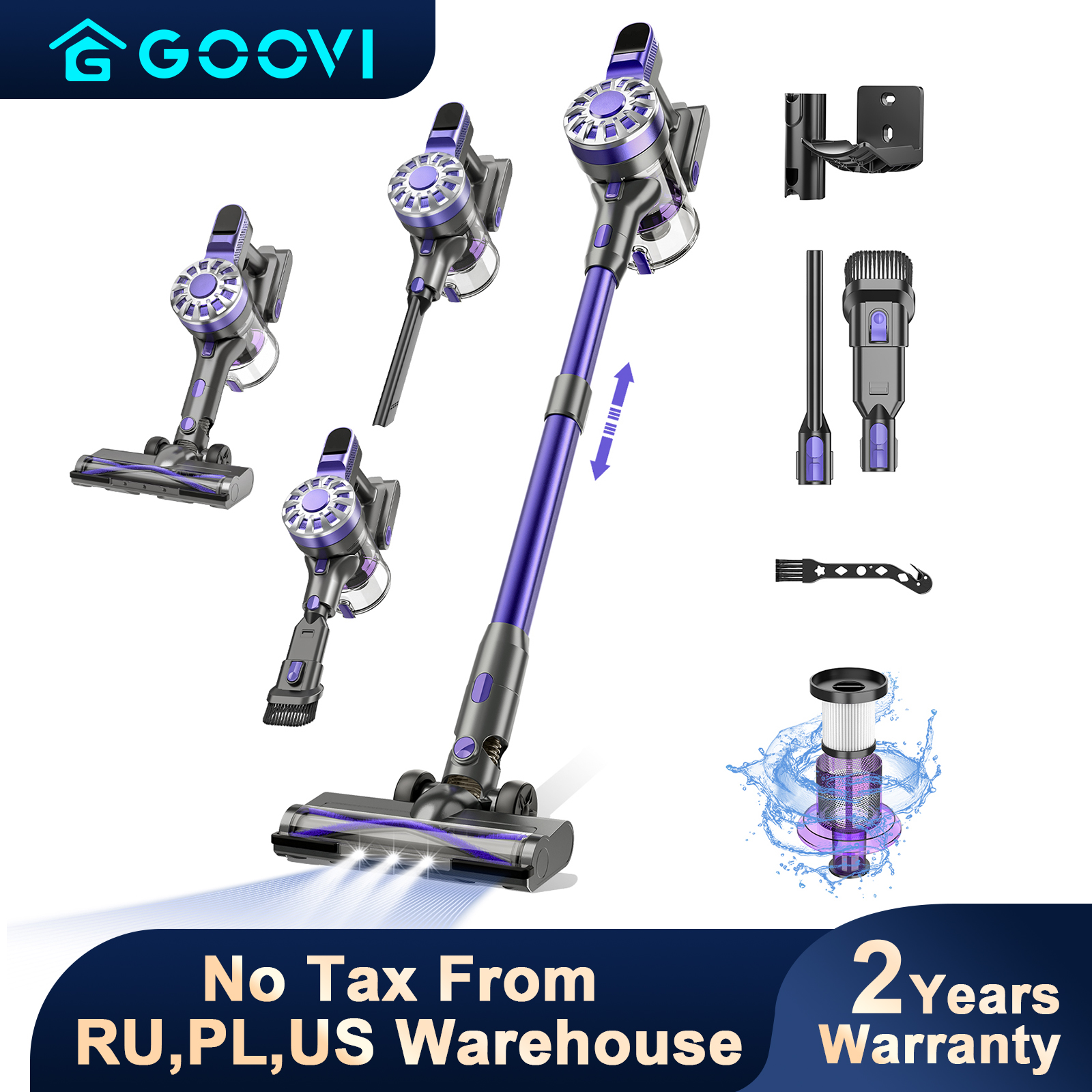 GOOVI V07 100kPA ワイヤレスハンドヘルド掃除機 180 ワット吸引力コードレススティック掃除機ペットホーム 0.9L ダストカップ