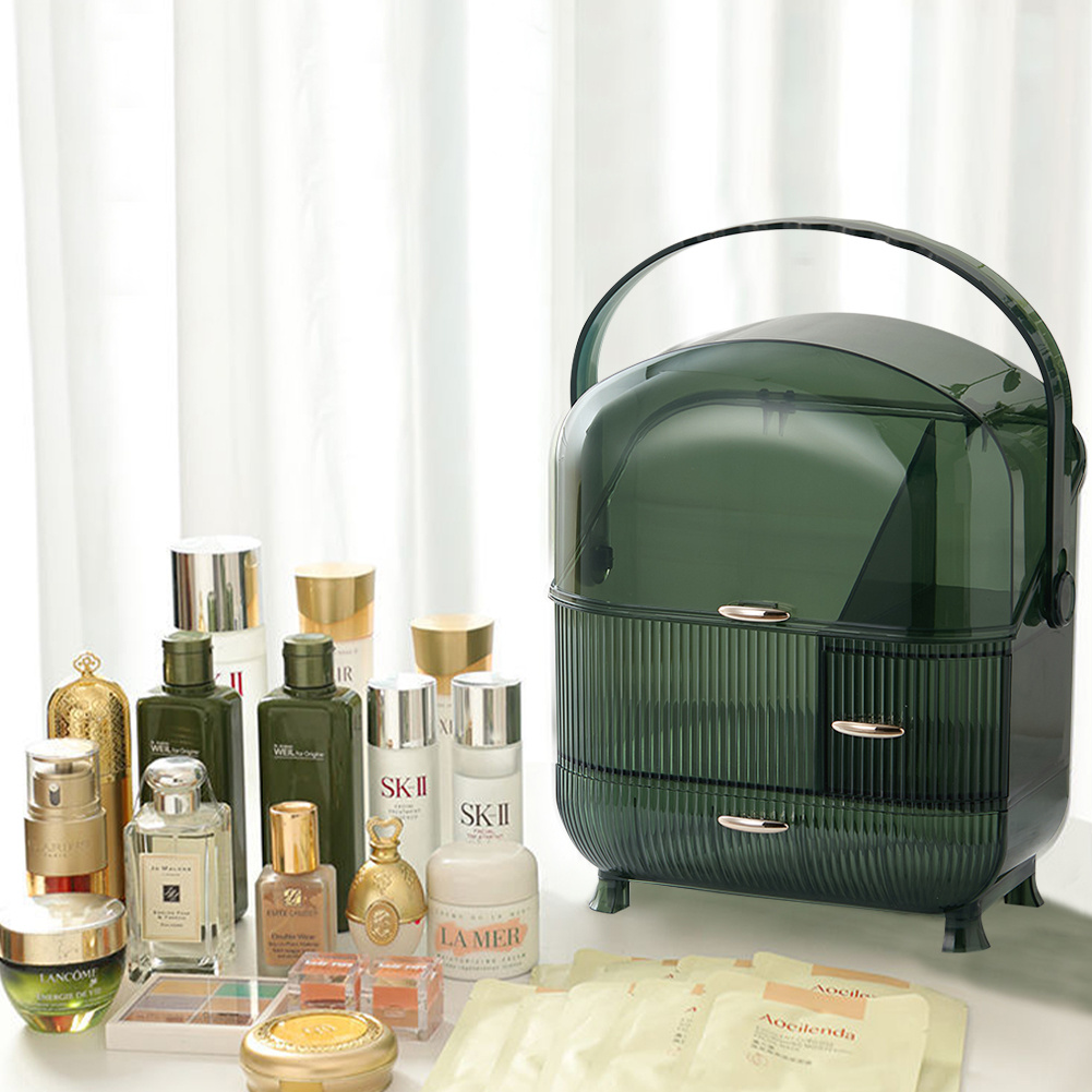 Organizador de cosméticos de maquillaje a prueba de polvo, grande, verde