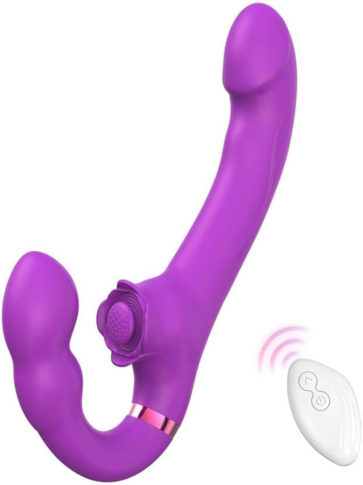 Vibrador Strap-On Sem Alças, Estimulador Duplo de Ponto G e Clitóris, Brinquedo Sexual com Controle Remoto para Mulheres, Casais e Lésbicas