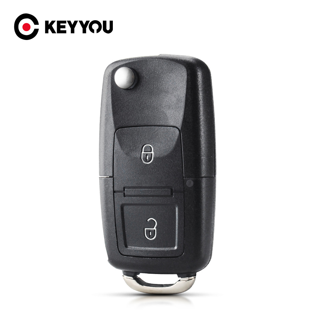 KEYYOU-carcasa de llave de coche plegable con tapa remota, 2 botones, para VW Volkswagen MK4 Bora Golf 4 5 6 Passat Polo Bora Touran