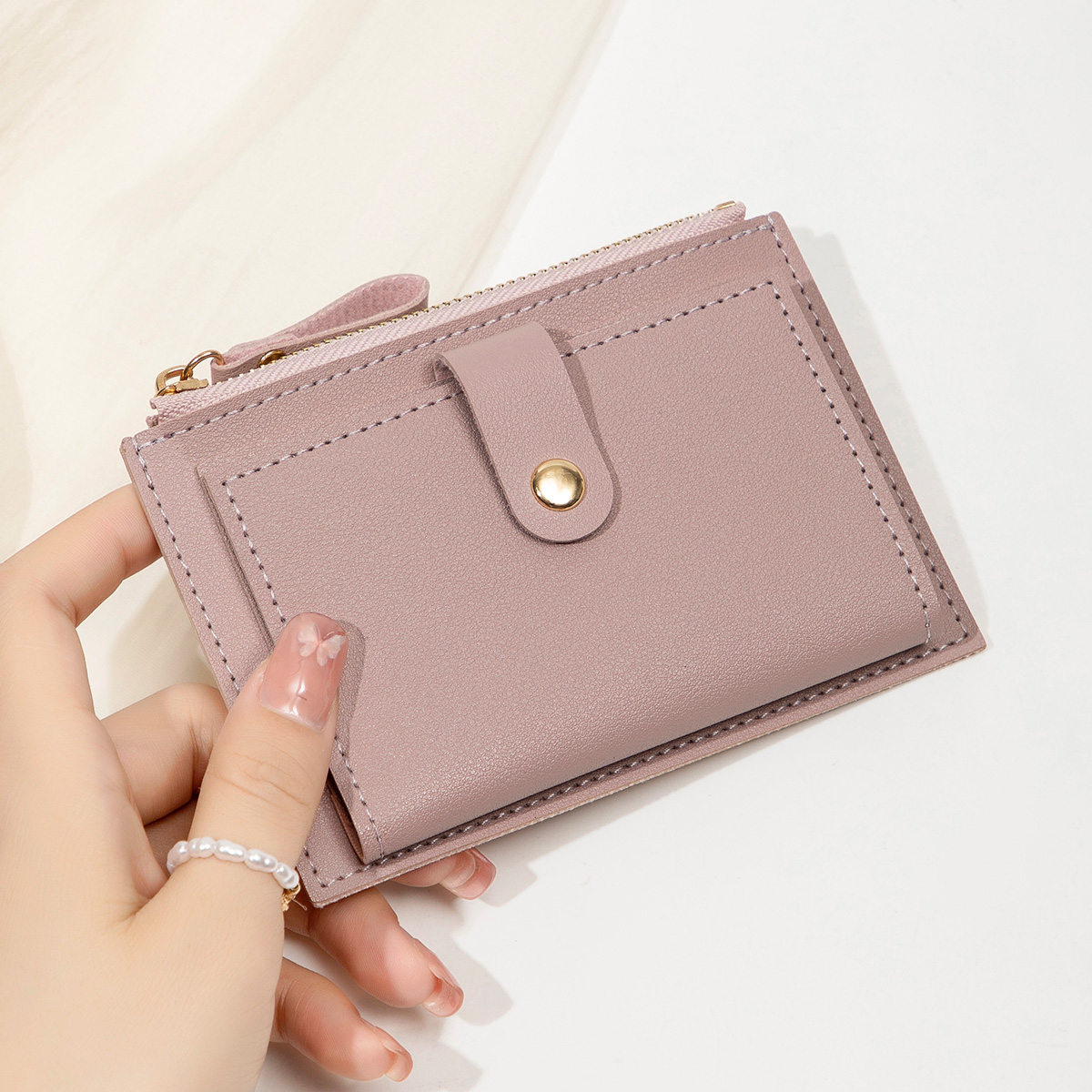 Tarjetero corto minimalista y moderno para mujer, mini billetera ultrafina de cuero PU zero, billetera tarjetero para mujer