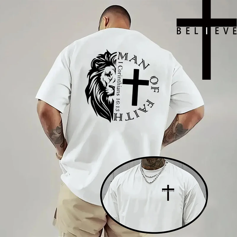 Primavera Estate Moda casual quotidiana Gesù Croce T-shirt in cotone Cristo Stampa T-shirt da uomo Top a maniche corte in puro colore di alta qualità