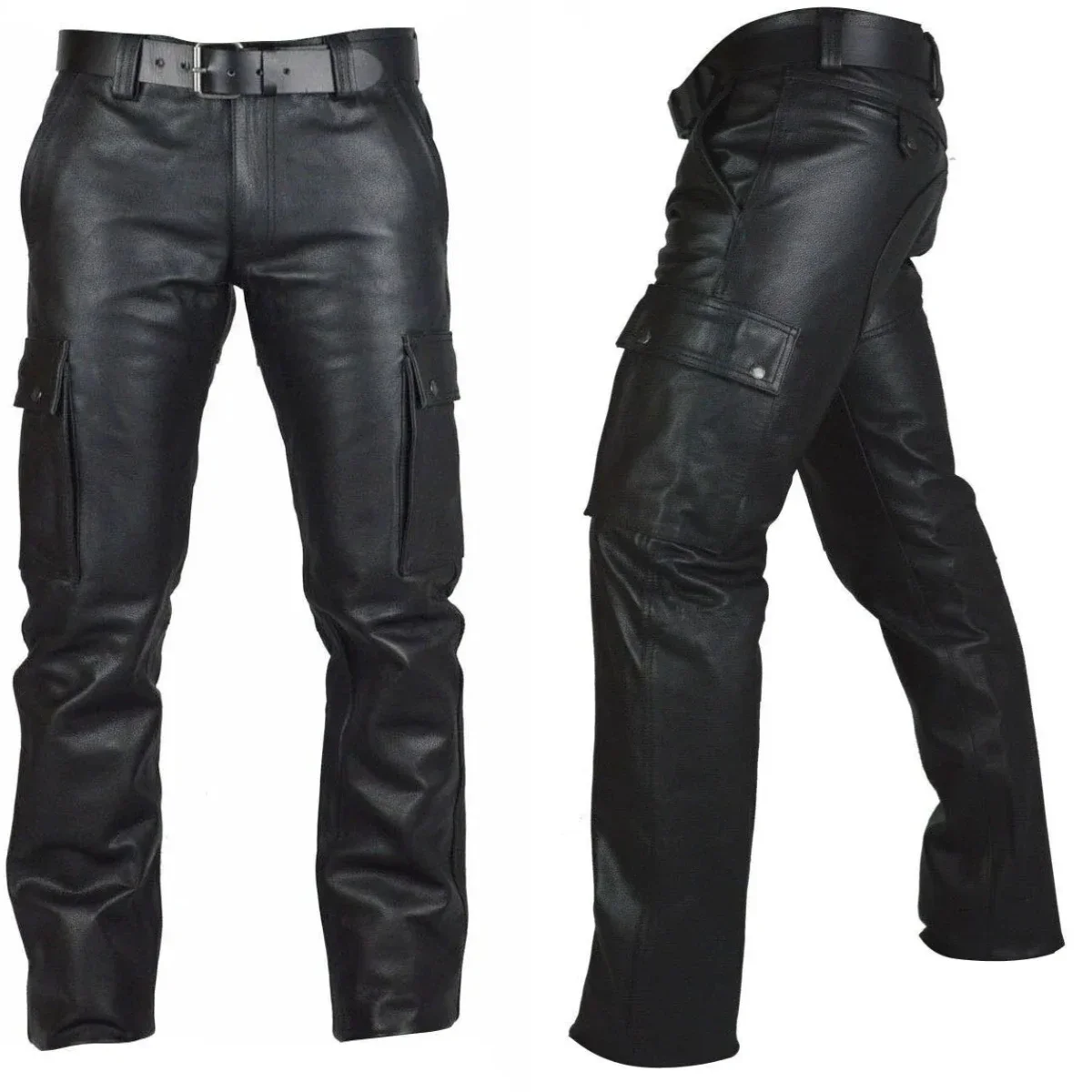 Pantalones de Otoño Invierno para hombre, pantalones largos informales ajustados góticos Punk Retro de piel sintética, pantalones casuales de Color sólido a la moda, pantalones lápiz