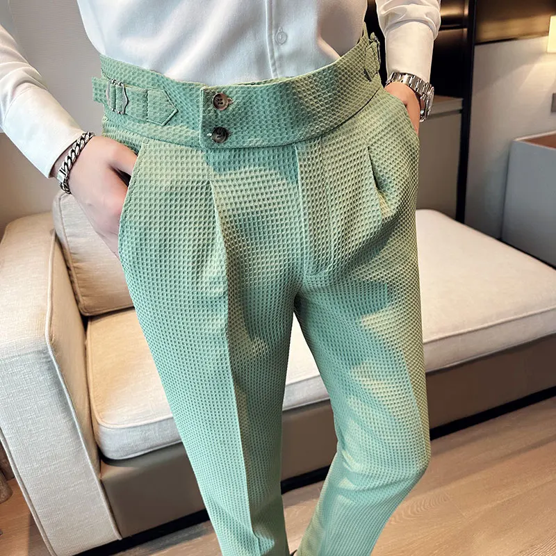 Pantalon de costume taille haute pour hommes, couleur unie, formel, décontracté, Slim Fit, robe, vêtements pour hommes, nouvelle collection 2024