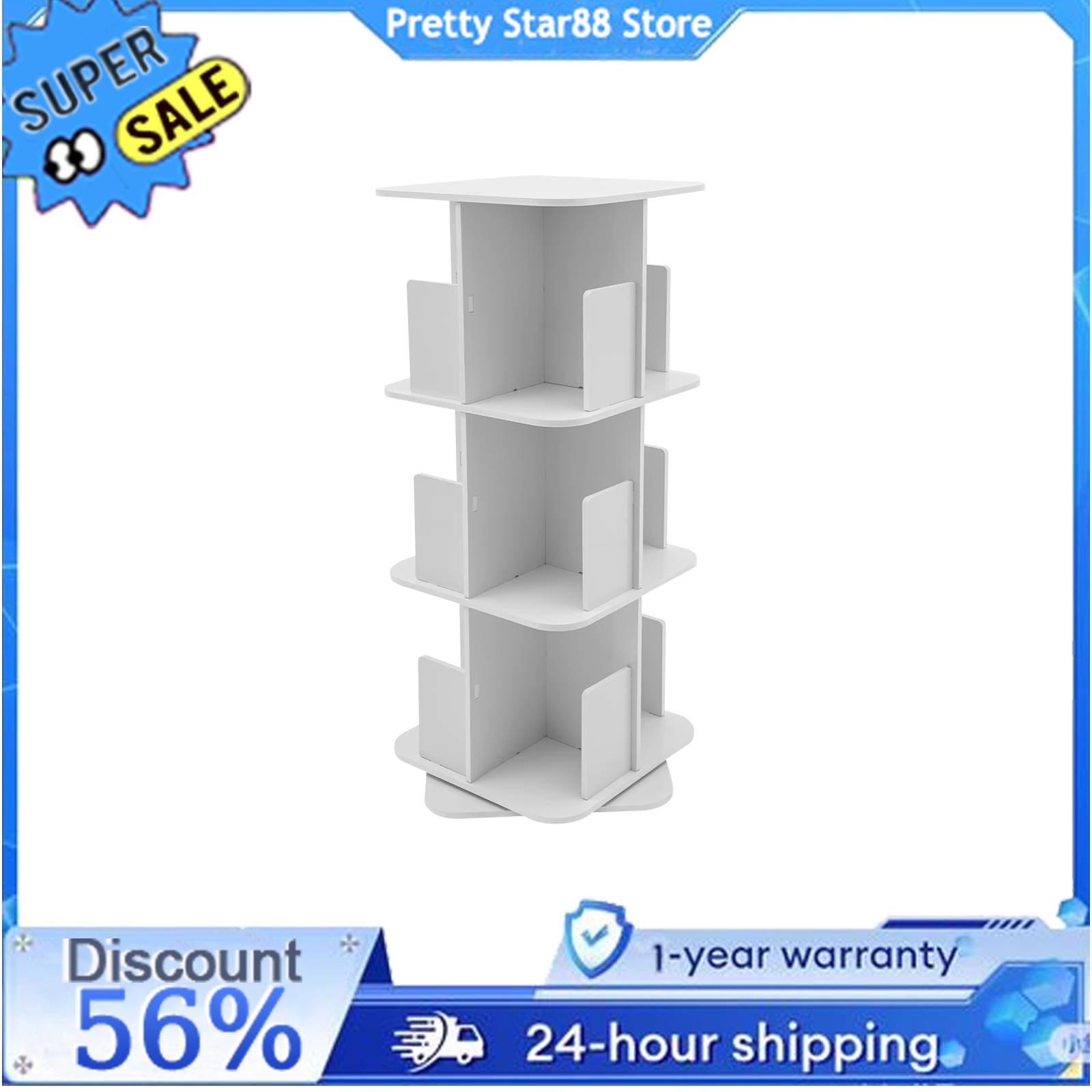 Buona stabilità libreria in piedi a 3 livelli libreria girevole a 360 ° salvaspazio per camere da letto/soggiorni/sale giochi deflettore sicuro