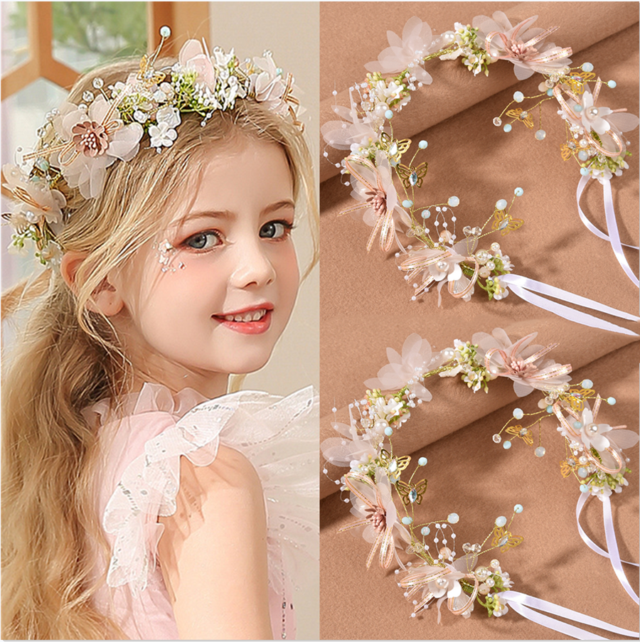 Nieuwe Mode Geïmiteerd Parel Kronen Meisjes Bruids Hoofdband Bloemen Bloem Hoofdband voor Meisjes Volwassen Boheemse Haaraccessoires
