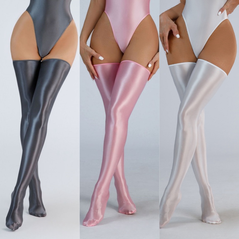 Donne Sexy Silky Touch calze autoreggenti sottili e traspiranti intimo intimo olio lucido Pole Dance Clubwear