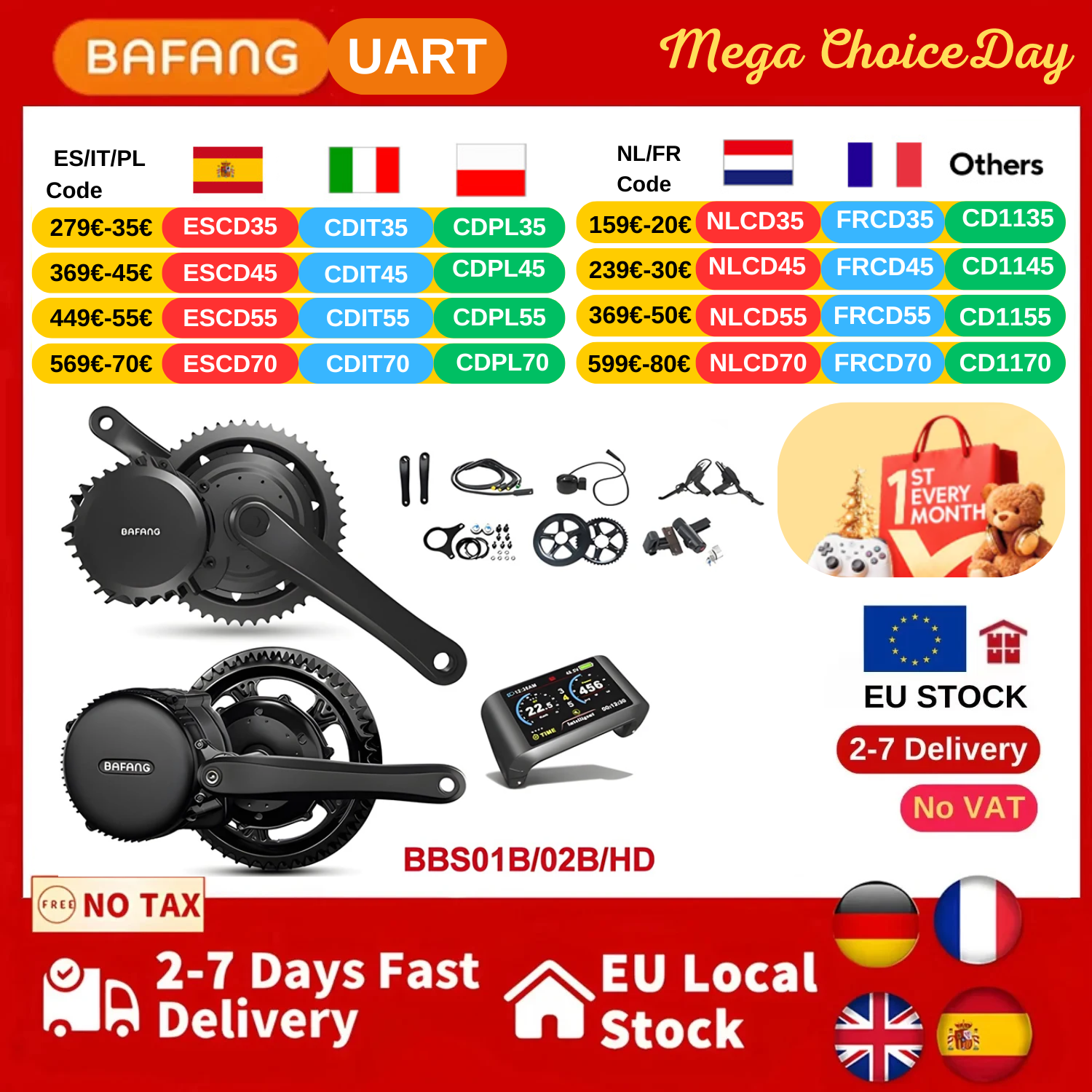 BAFANG BBSHD BBS03 BBS02B BBS02 BBS01B Kit de moteur d'entraînement central pour vélo électrique 1000W 750W 500W 350W 250W 52V 48V 36V 8Fun moteur de vélo électrique