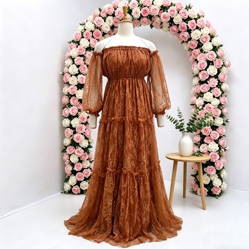Robes de maternité en dentelle pour spectacle de bébé, tenue de photographie pour femmes, épaules dénudées, style Boho, séance Photo de grossesse