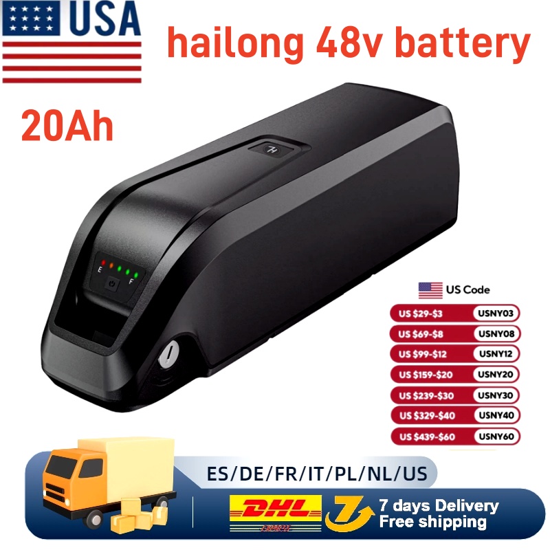 36v 48v 15ah 20ah hailong li-ion ebike bateria para 1000w 750w 500w motor, 18650 pacote, bateria de bicicleta de longo alcance, transporte rápido