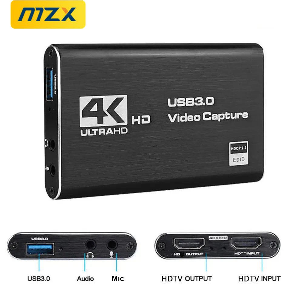 MZX Video Capture Card กล่อง 4K HDMI 60Hz 30Hz USB 3.0 1080P 60fps 30fps Live Recorder Grabber Capturer เกมเสียง MIC
