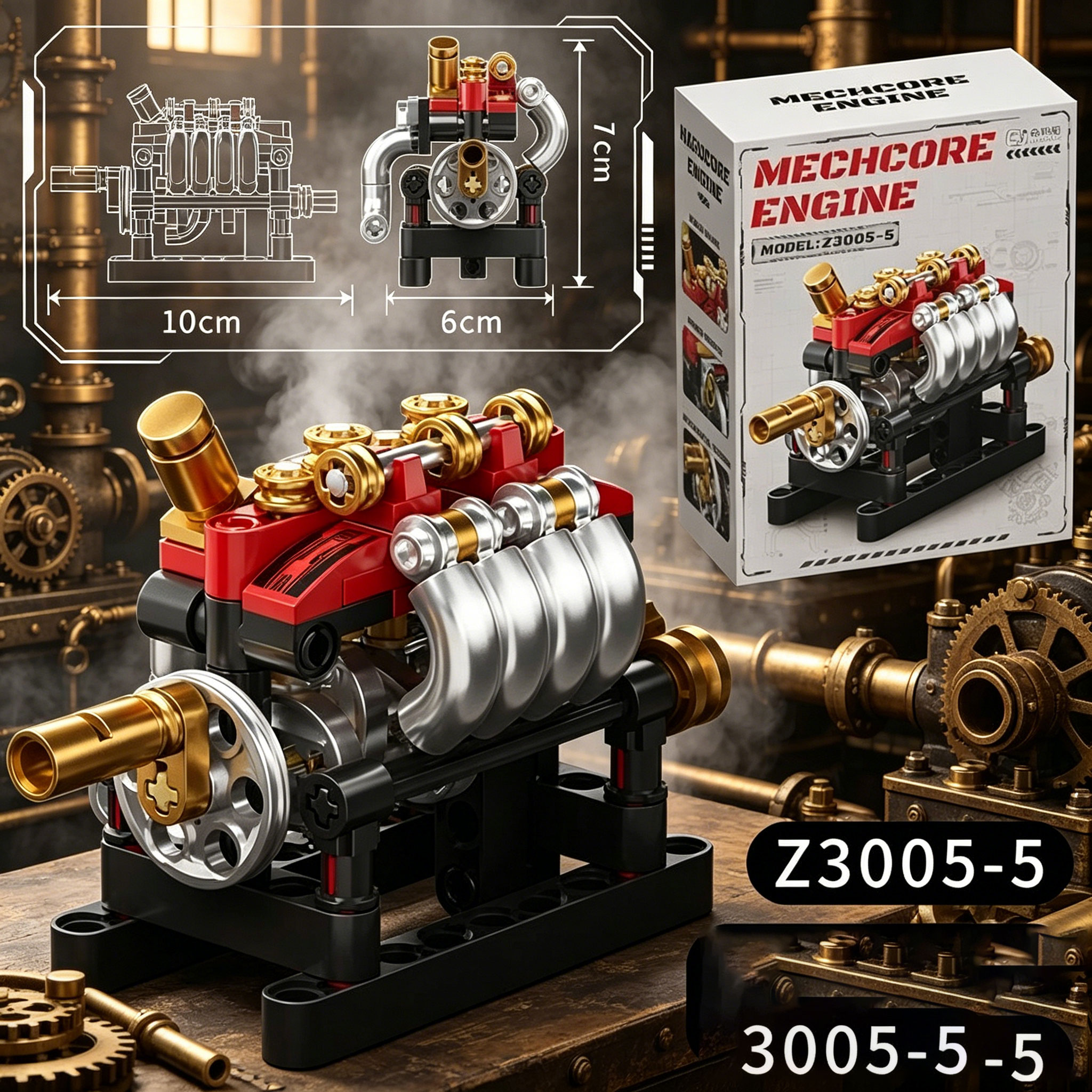 Silnik V8, Mini Silnik MOC, 8-cylindrowy silnik z turbodoładowaniem, Zestaw mechaniczny do interaktywnego montażu, Zabawki do składania, Prezent na Boże Narodzenie