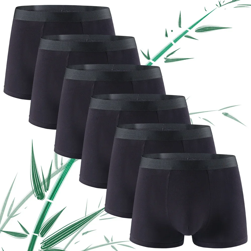 6 Pieces Bamboo Fiber Men's Underwear Solid Color Simple Men Boxer Shorts High Quality Fabric Knickers Soft Breathear Panties