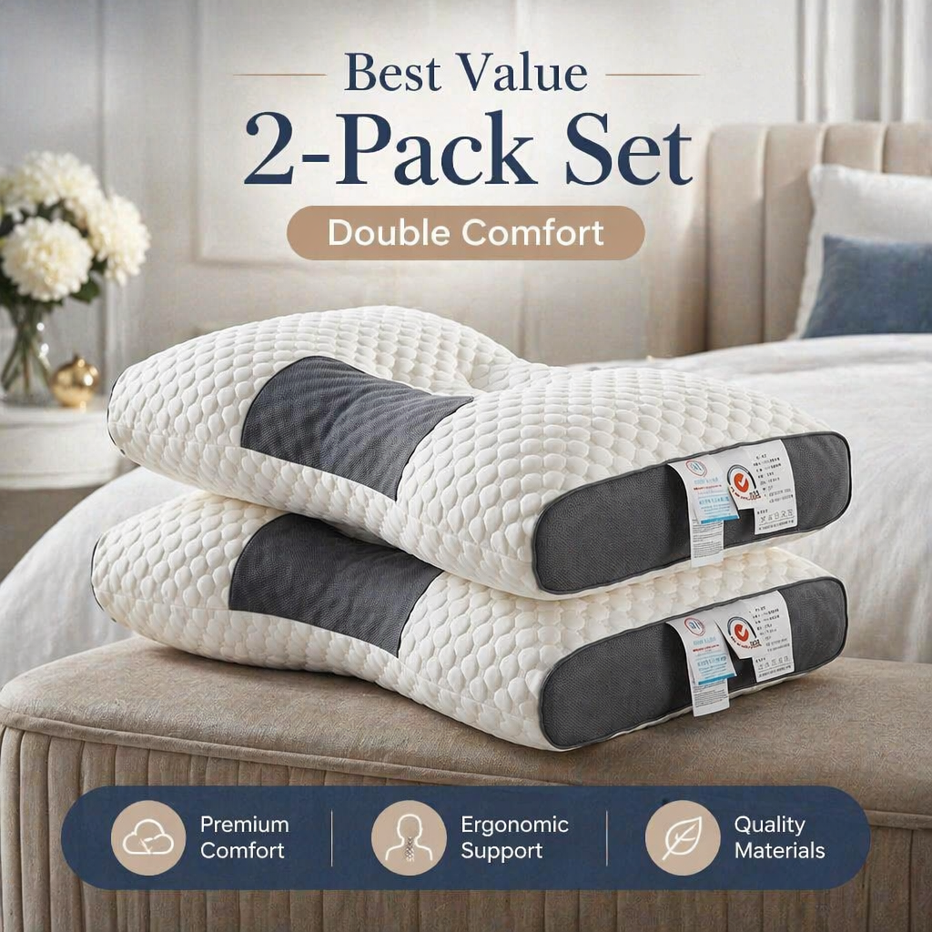 ¡Nueva Llegada, Gran Oferta! 2 Almohadas Ortopédicas Cervicales - Soporte para Cuello y Hombros para Alivio del Dolor, Suaves y Transpirables, Contorno Ergonómico para Dormir de Lado o Boca Arriba, Funda Lavable Extraíble, Regalo Ideal para el Hogar, Bamb