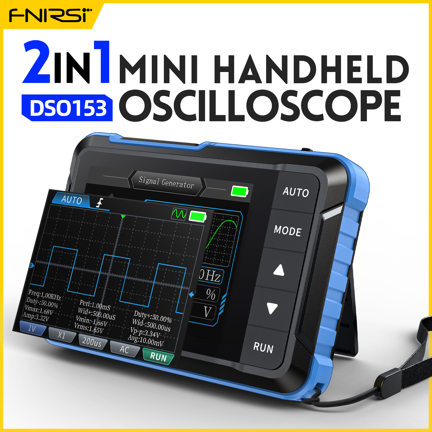 Fnirsi เครื่องกำเนิดสัญญาณออสซิลโลสโคปดิจิทัล DSO153 2 in 1 1MHz แบนด์วิธ5msa/S เครื่องมือซ่อมแซมอิเล็กทรอนิกส์ Oscilloscope