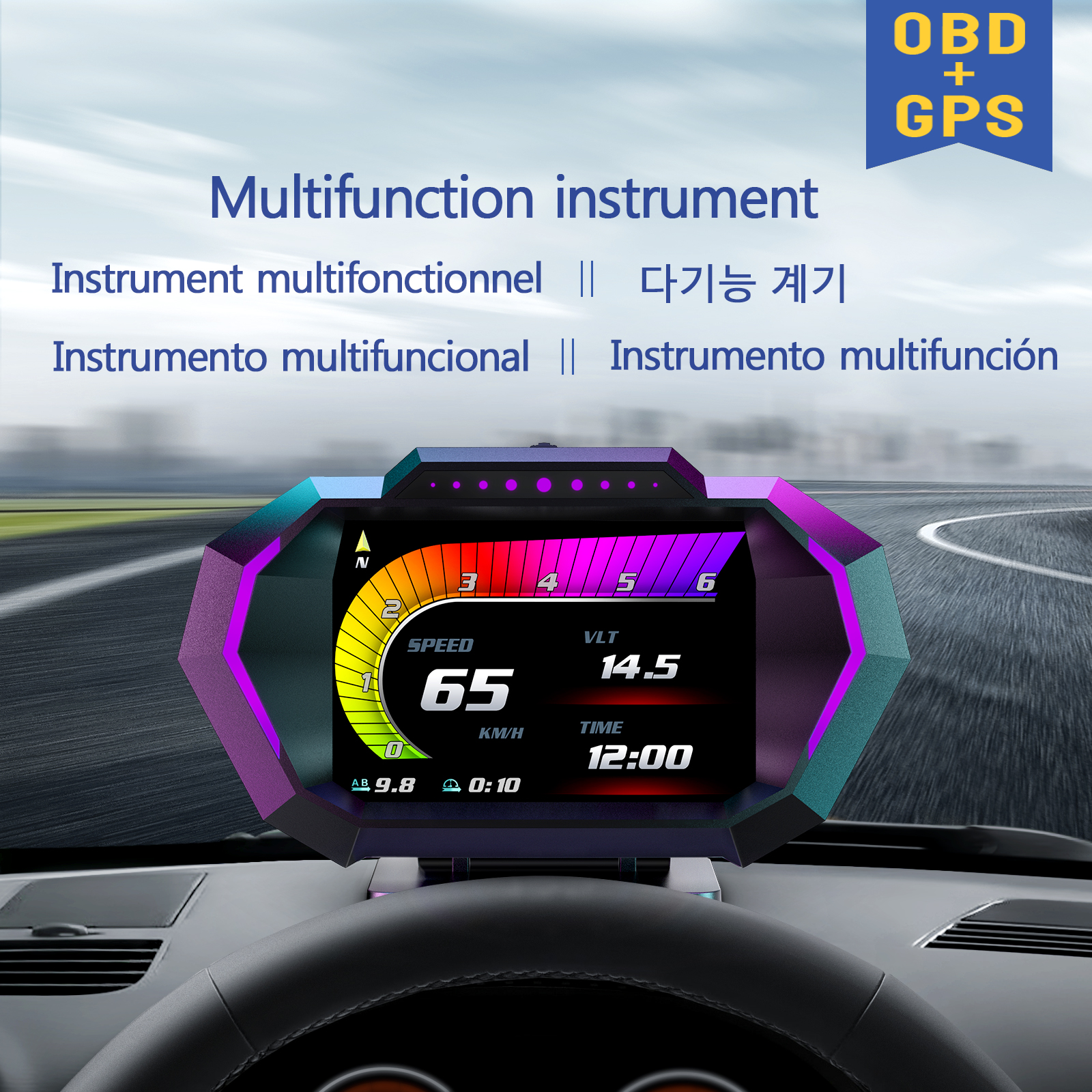 Wyświetlacz Head-Up OBD2 + GPS P24, Cyfrowy Prędkościomierz Samochodowy, Miernik Zużycia Paliwa, Temperatury Wody, Napięcia, Ciśnienia, Współczynnika Sinusoidalnego, z Alarmem